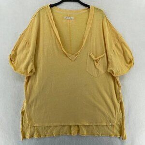 We The Free Shirt Women's M Yellow Short Sleeve VNeck Pullover Pocket Oversized